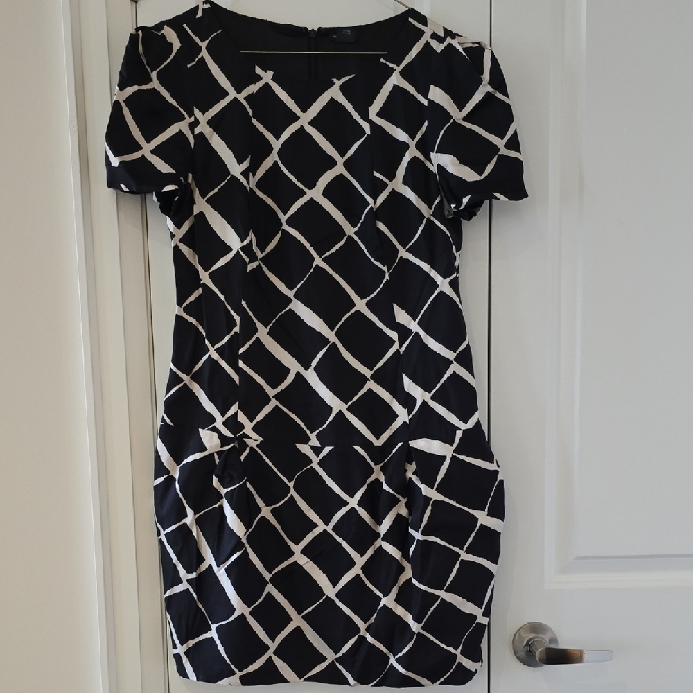 Club Monaco Black and White Grid 100% SILK Mini Dress US8